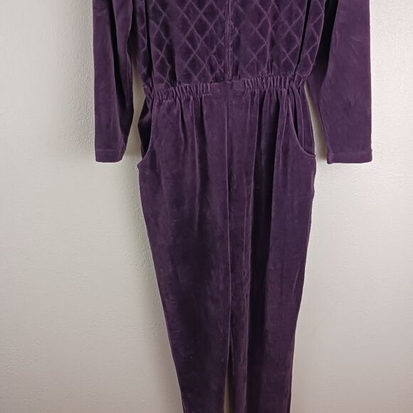 Essential elements purple velvet long sleeve  elastic waist jumpsuit size M - Picture 2 of 7